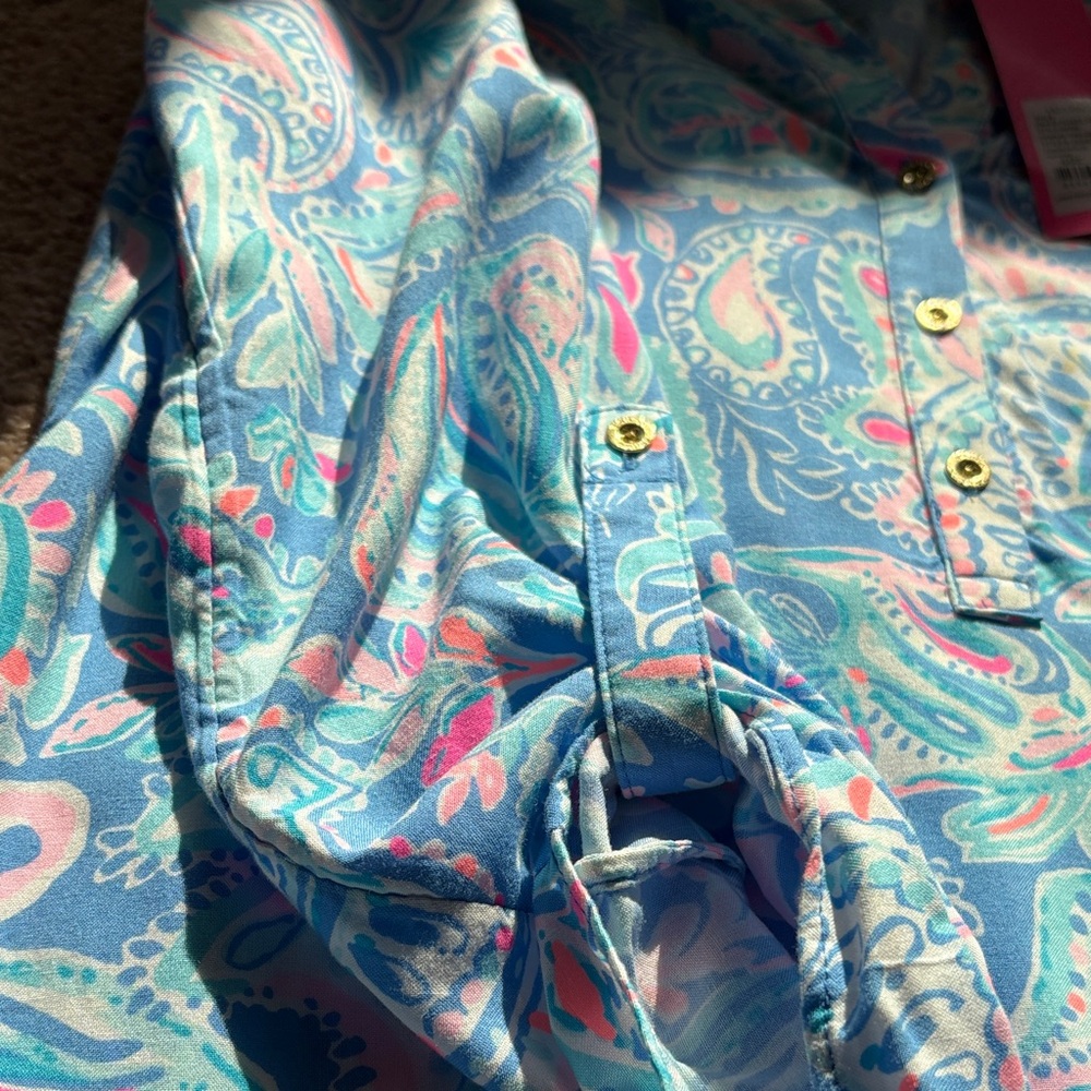 Lilly Pulitzer Charlee Tunic Zanzibar Blue and Pink Tunic Dress Fish KISS - Picture 7 of 7